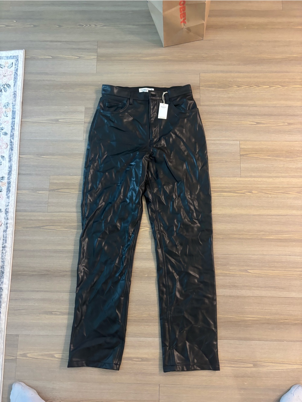 Abercrombie & Fitch Black Faux Leather Straight-Leg Jeans